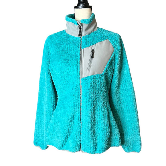 Magellan Outdoors Faux Fur Jacket in Blue/Green with Full Zipper Size Medium - Picture 1 of 5
